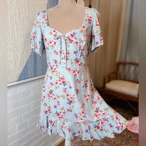 City Triangles Linen Blend Blue and Red Floral Dress